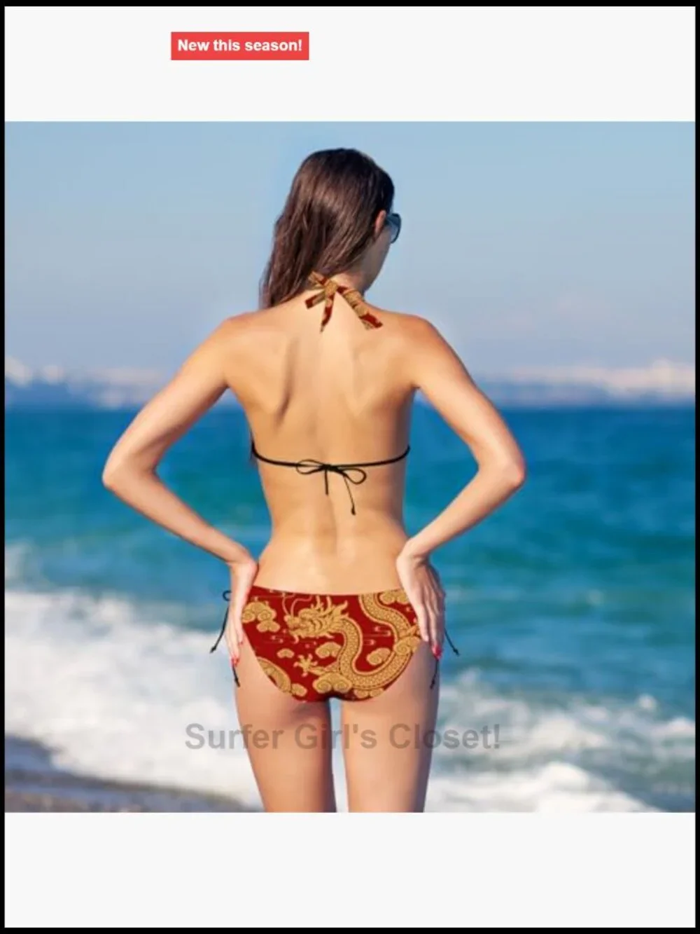 Red Dragon Bikini 2 Piece Halter Swimsuit with Padded Bra Triangle Bottoms